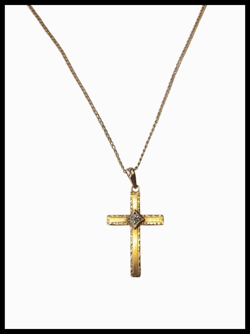 Vintage Diamond on Gold Cross Necklace (needs jump loop), marked